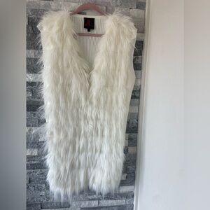 Women’s ADRIENNE LANDAU Tunic Length Faux Fur Vest-Ivory-Size XL